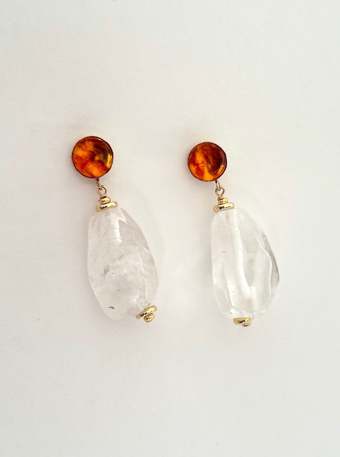 Mirage Earrings in Amber & Quartz