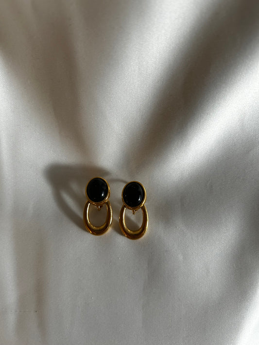 Vintage Oval Onyx Earrings