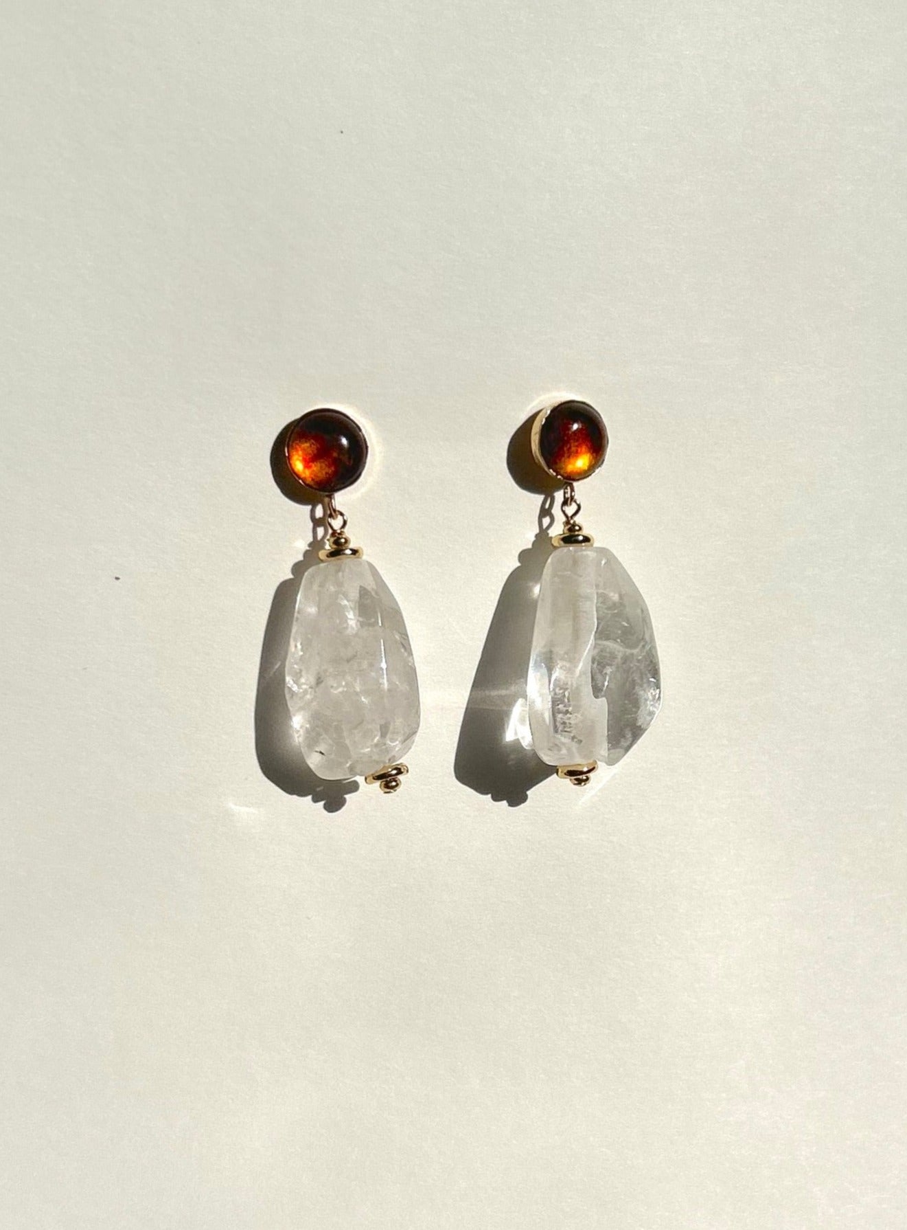 Mirage Earrings in Amber & Quartz