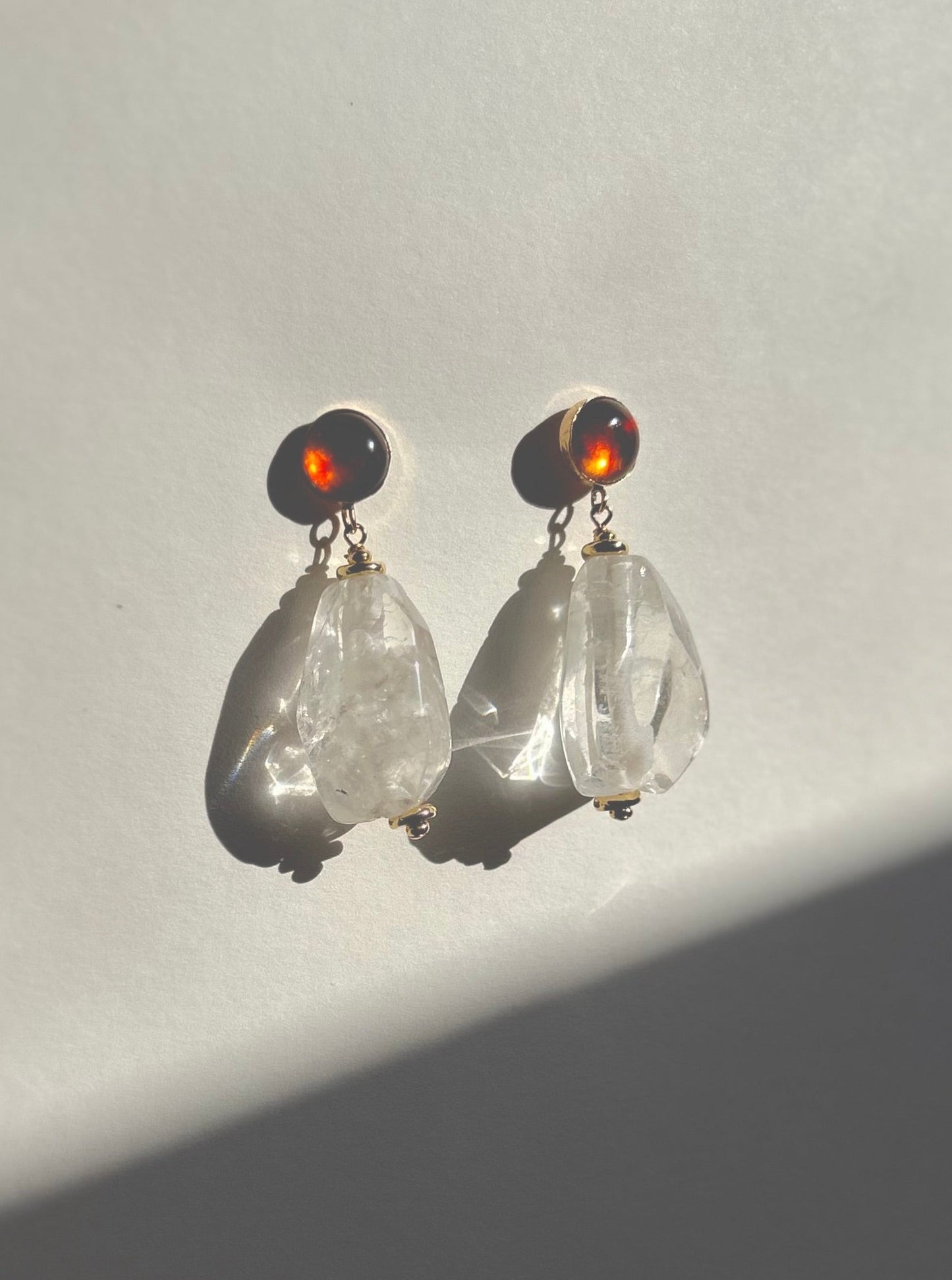 Mirage Earrings in Amber & Quartz